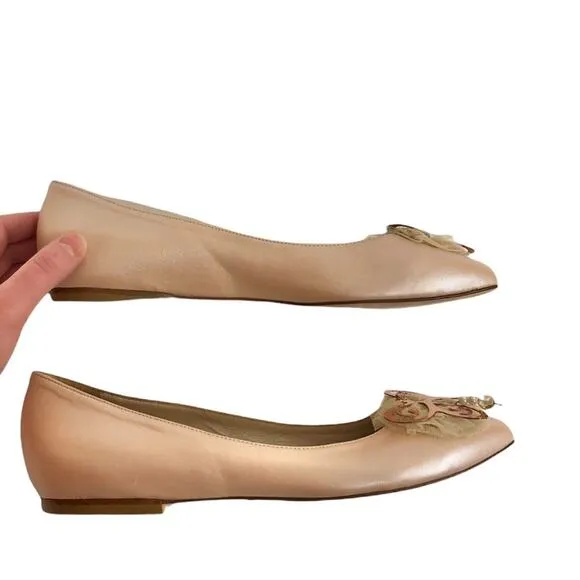 NWOT Italo Balestri Blush Pink Pointed Toe Butterfly Bead Tulle Ballet Flats 37