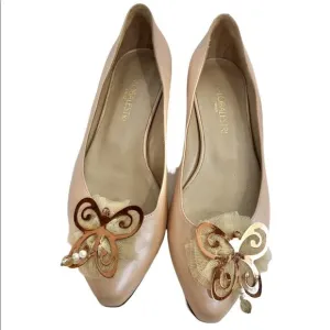 NWOT Italo Balestri Blush Pink Pointed Toe Butterfly Bead Tulle Ballet Flats 37