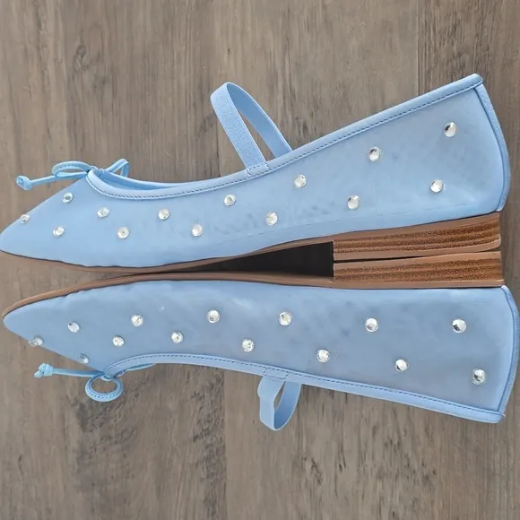 NWOT Jeffrey Campbell Mary Jane Ballet Flats Clear Blue Size 10