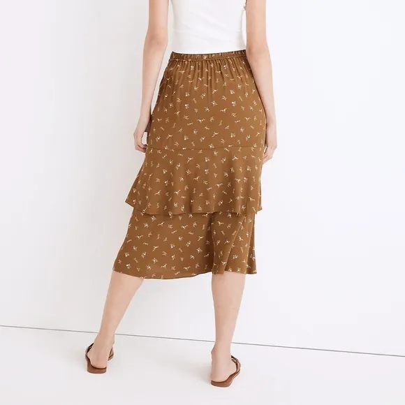 NWOT Madewell Ruffle Tiered Midi Skirt in Daisy Stitch - Size XS