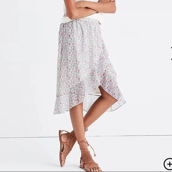 NWOT Madewell Ruffle-Wrap Midi Skirt/Shadowpetal
