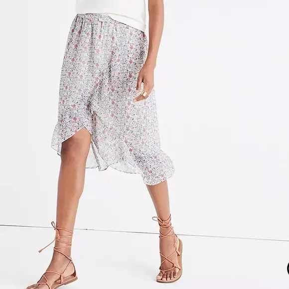 NWOT Madewell Ruffle-Wrap Midi Skirt/Shadowpetal