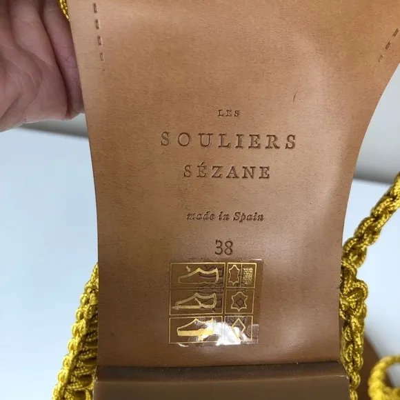 NWOT Sezane Mustard Yellow Braided Macrame Ankle Strap Gladiator Sandals 7.5 38