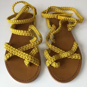 NWOT Sezane Mustard Yellow Braided Macrame Ankle Strap Gladiator Sandals 7.5 38