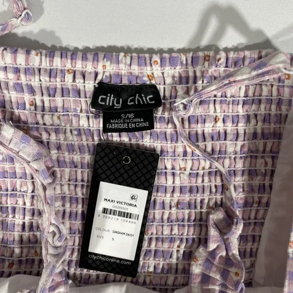 NWT $129 City Chic [ 16W S/16 ]  Victoria Tiered Gingham Sundress Lavender‎