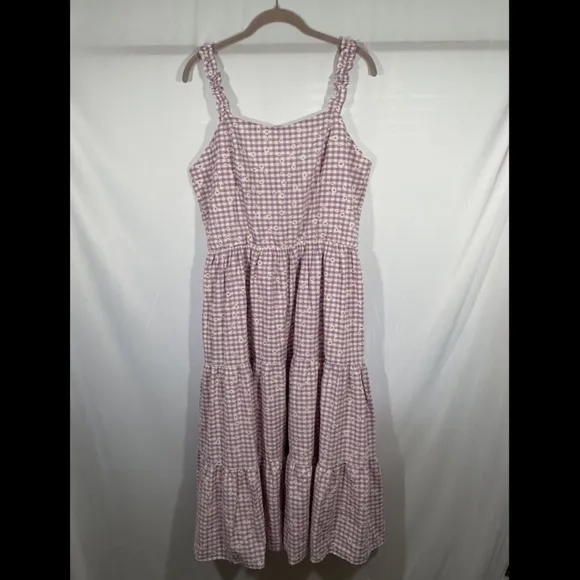 NWT $129 City Chic [ 16W S/16 ]  Victoria Tiered Gingham Sundress Lavender‎