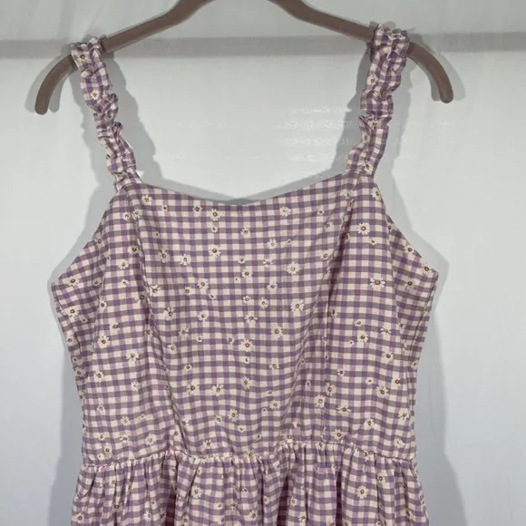 NWT $129 City Chic [ 16W S/16 ]  Victoria Tiered Gingham Sundress Lavender‎