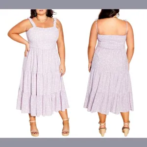 NWT $129 City Chic [ 16W S/16 ]  Victoria Tiered Gingham Sundress Lavender‎