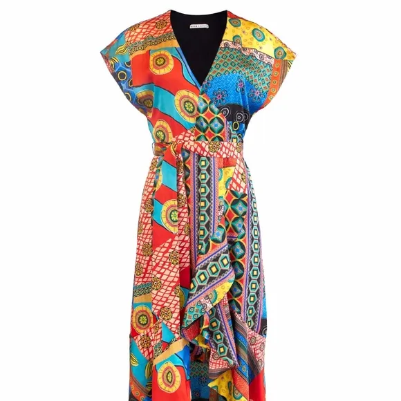 NWT $495 Alice   Olivia Dani Cap-Sleeve Ruffle Kimono Dress in size 2!