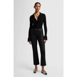 NWT 7 for all mankind High Waist Slim Kick Jeans in Coated Black Size 32‎