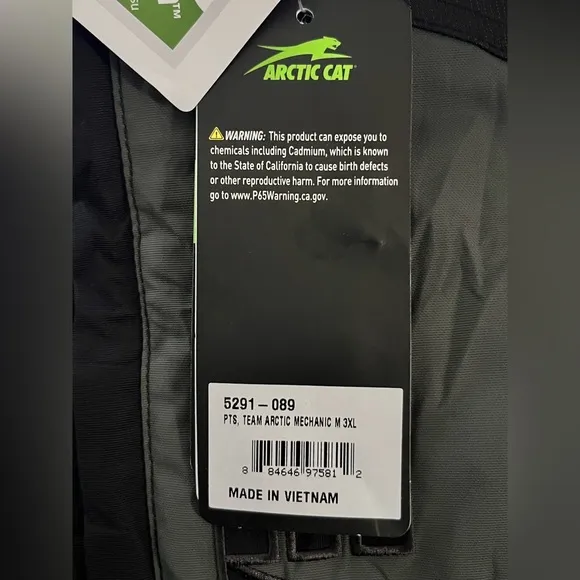 NWT- Arctic Cat Men’s PTS, Team Arctic Mechanic BIB’s  SIZE: 3XL COLOR: Black