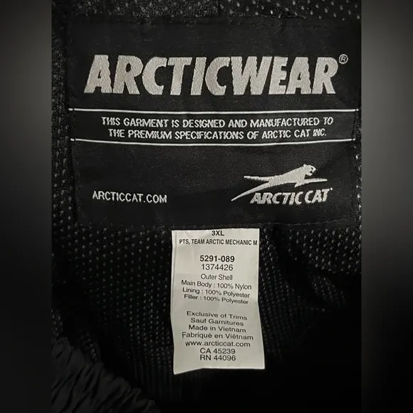 NWT- Arctic Cat Men’s PTS, Team Arctic Mechanic BIB’s  SIZE: 3XL COLOR: Black