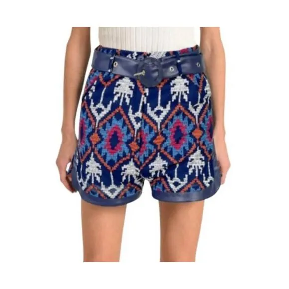 NWT Ciebon Sz M Embroidered Shorts w/ Faux Leather Trim Festival Boho Indie