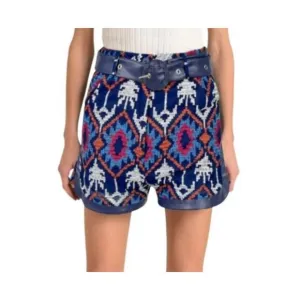 NWT Ciebon Sz M Embroidered Shorts w/ Faux Leather Trim Festival Boho Indie