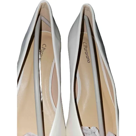 NWT C.Paravano White Embellished Buckle Pointed Toe Pumps Shoes Size 39