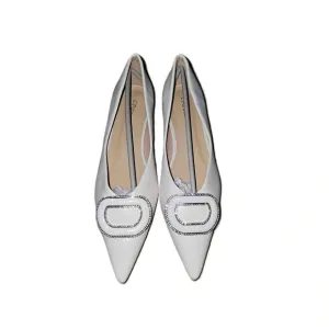 NWT C.Paravano White Embellished Buckle Pointed Toe Pumps Shoes Size 39