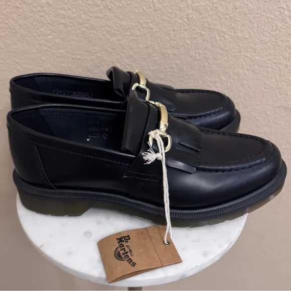 NWT DR. MARTENS Adrian Smaffle Smooth Black Leather kiltie loafers Women 9 Men8