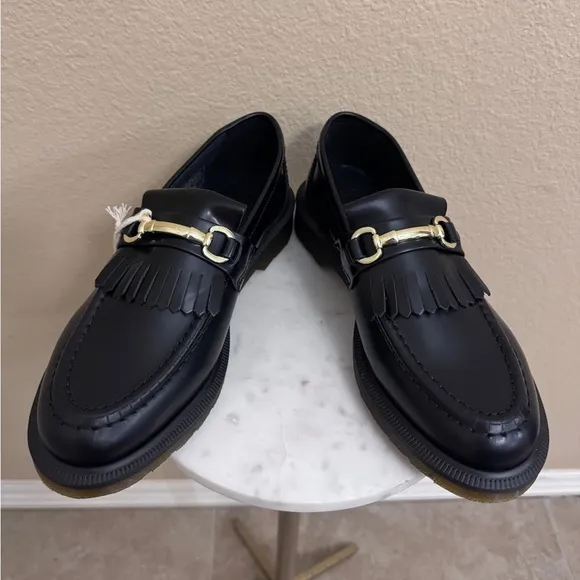 NWT DR. MARTENS Adrian Smaffle Smooth Black Leather kiltie loafers Women 9 Men8