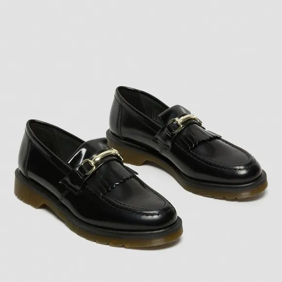 NWT DR. MARTENS Adrian Smaffle Smooth Black Leather kiltie loafers Women 9 Men8