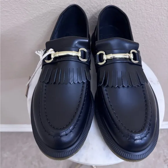 NWT DR. MARTENS Adrian Smaffle Smooth Black Leather kiltie loafers Women 9 Men8
