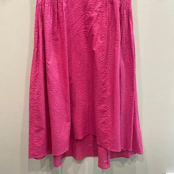 NWT Frame Puff Sleeve Cotton Midi Dress Fuchsia Pink - Size: Small