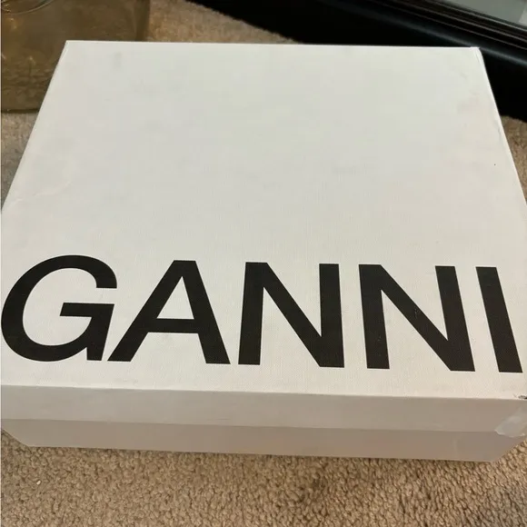 NWT Ganni Black Lug Heel Rhinestone Strap Goth Sandals