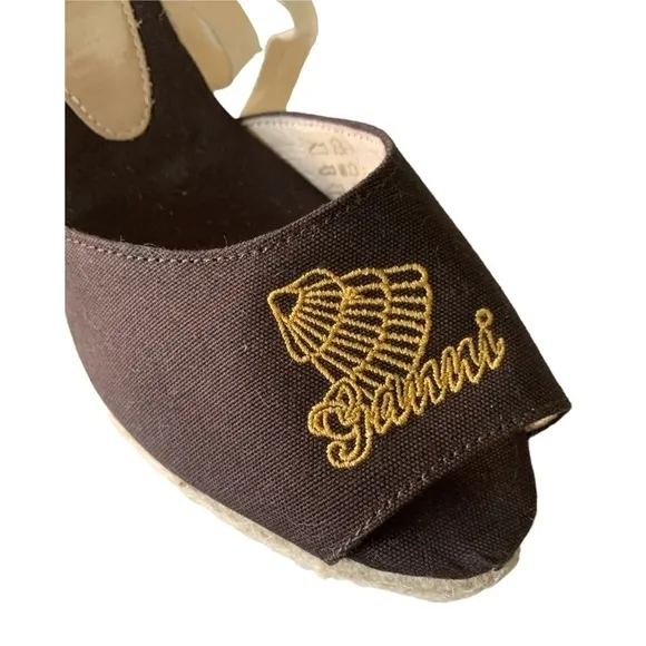 𝅺nwt Ganni Lace-up Jute Wedge Espadrilles in Bitter Chocolate