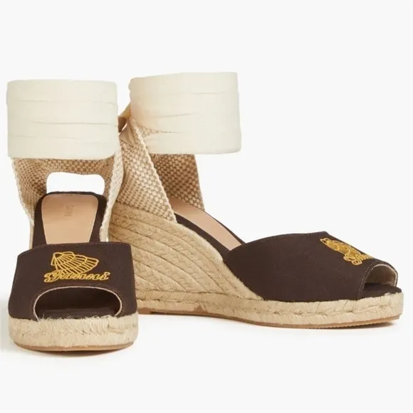 𝅺nwt Ganni Lace-up Jute Wedge Espadrilles in Bitter Chocolate