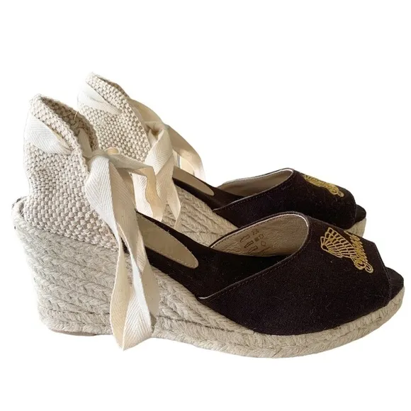 𝅺nwt Ganni Lace-up Jute Wedge Espadrilles in Bitter Chocolate