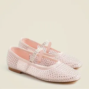 NWT J. Crew Crewcuts Girls Crystal-embellished Ballet Flats Mesh Pink