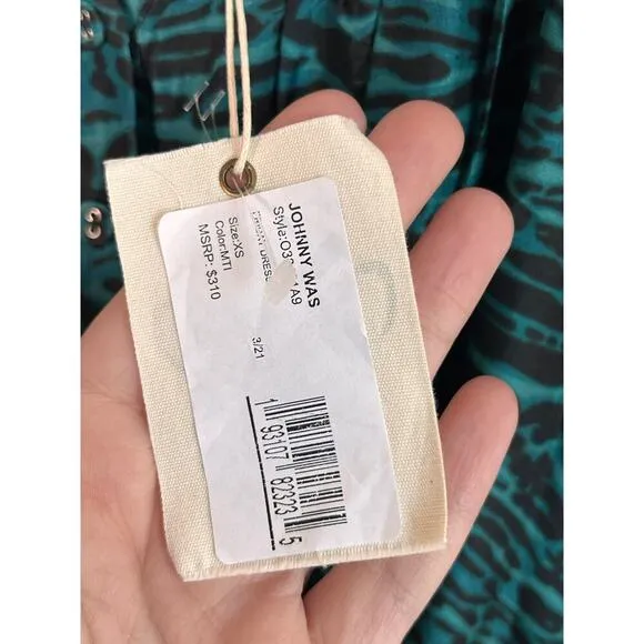 NWT Johnny Was Calme Silk Friday Dress Green Leopard Women's Size XS