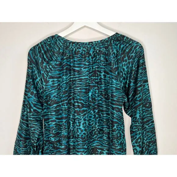 NWT Johnny Was Calme Silk Friday Dress Green Leopard Women's Size XS