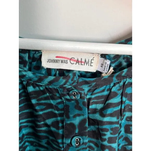 NWT Johnny Was Calme Silk Friday Dress Green Leopard Women's Size XS