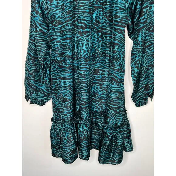 NWT Johnny Was Calme Silk Friday Dress Green Leopard Women's Size XS