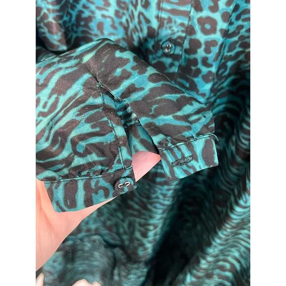NWT Johnny Was Calme Silk Friday Dress Green Leopard Women's Size XS