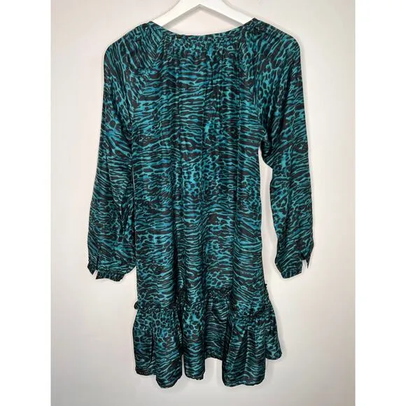 NWT Johnny Was Calme Silk Friday Dress Green Leopard Women's Size XS