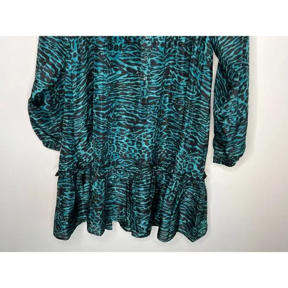 NWT Johnny Was Calme Silk Friday Dress Green Leopard Women's Size XS
