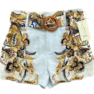 NWT Joie Linen Shorts brocade high rise with removable rattan style belt