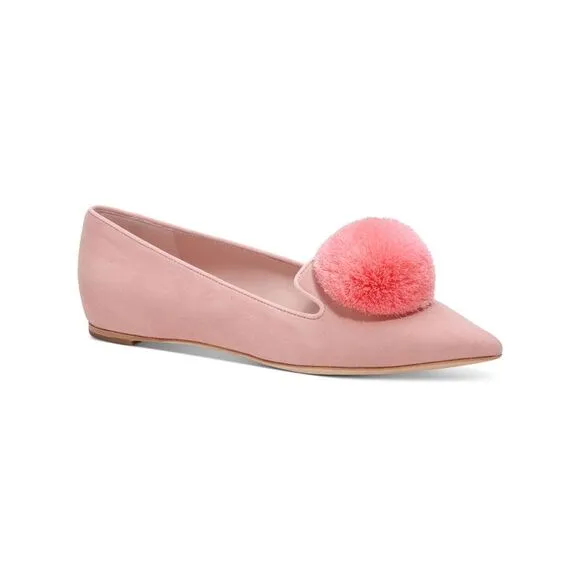 NWT KATE SPADE NEW YORK Womens Pink Notched Pom-Pom Amour Flats Shoes 5.5 B