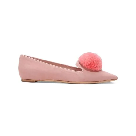 NWT KATE SPADE NEW YORK Womens Pink Notched Pom-Pom Amour Flats Shoes 5.5 B