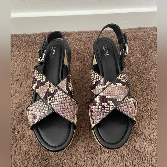 NWT Michael Kors Jodi Snake Wedges Platform Espadrilles Sandals Shoes Size 9 M