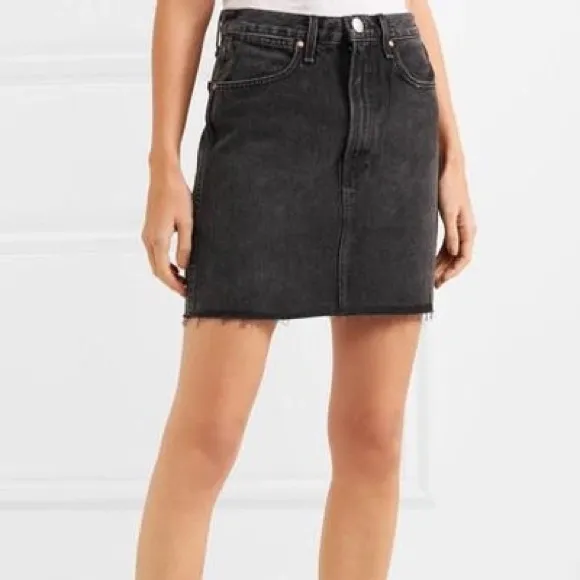 NWT rag &amp; bone Moss Denim Mini Skirt With Distressed Hem In Asa