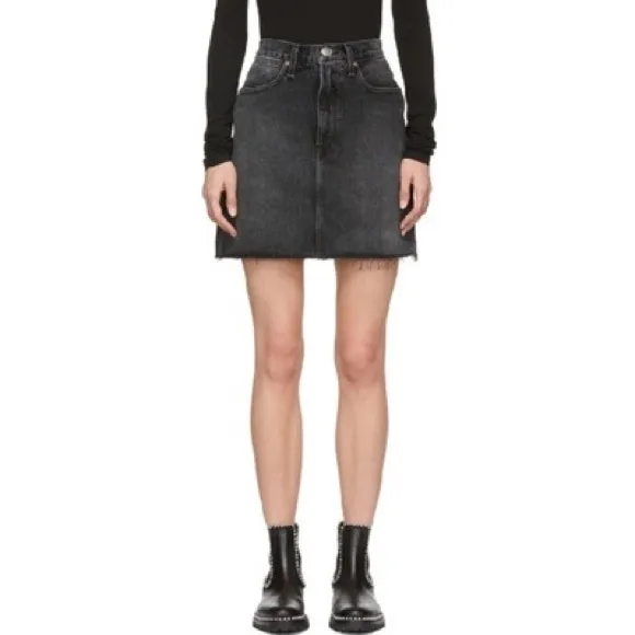 NWT rag &amp; bone Moss Denim Mini Skirt With Distressed Hem In Asa