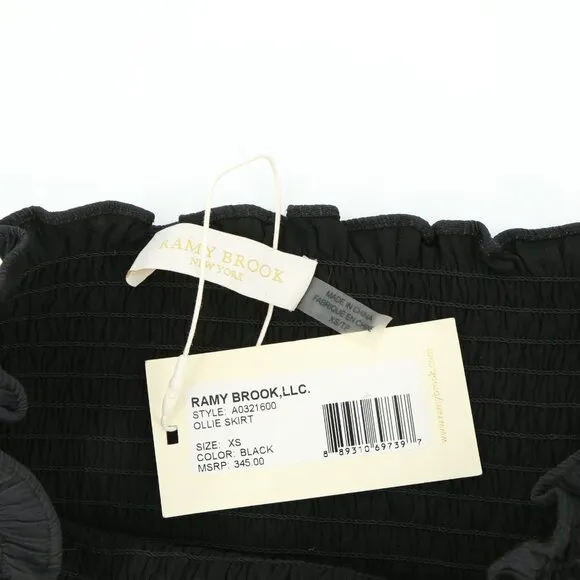 NWT Ramy Brook Ollie Smocked Black Mini Skirt XS