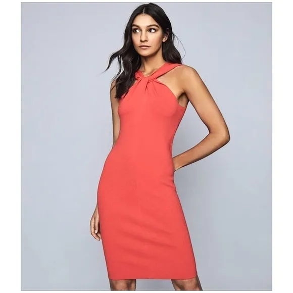 Nwt Reiss Sawyer Twist Neck BodyCon Dress Red Large