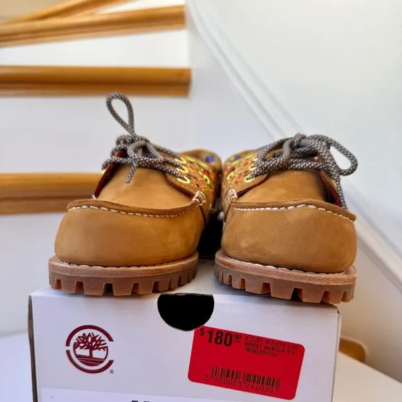 NWT Timberland x CLOT 3-Eye Boat Shoe Embroidered Hand-sewn tan brown loafers