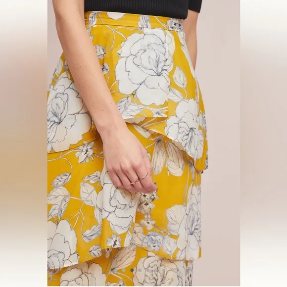 ☀️✨NWT Women’s Anthropologie Yellow Floral Tiered Maxi Skirt Size 6 ☀️✨