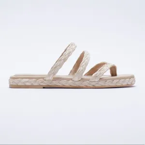 NWT. Zara Cream  Zara Woven Flat Sandals. Size 9.