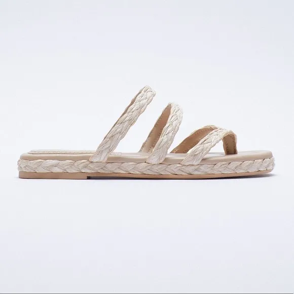 NWT. Zara Cream  Zara Woven Flat Sandals. Size 9.