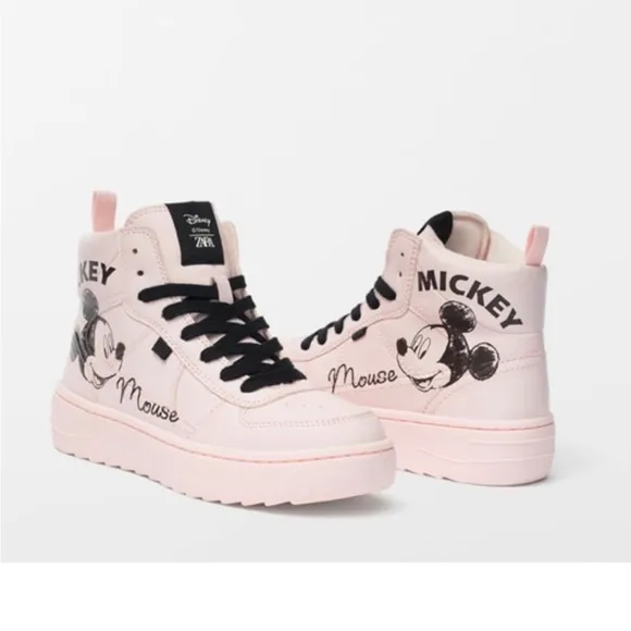 NWT. Zara Kids Pink Disney Mickey Mouse X Zara High Top Sneakers. Size 5,5/Eu 38